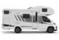 Motorhome Carado con mansarda, vista laterale su sfondo bianco